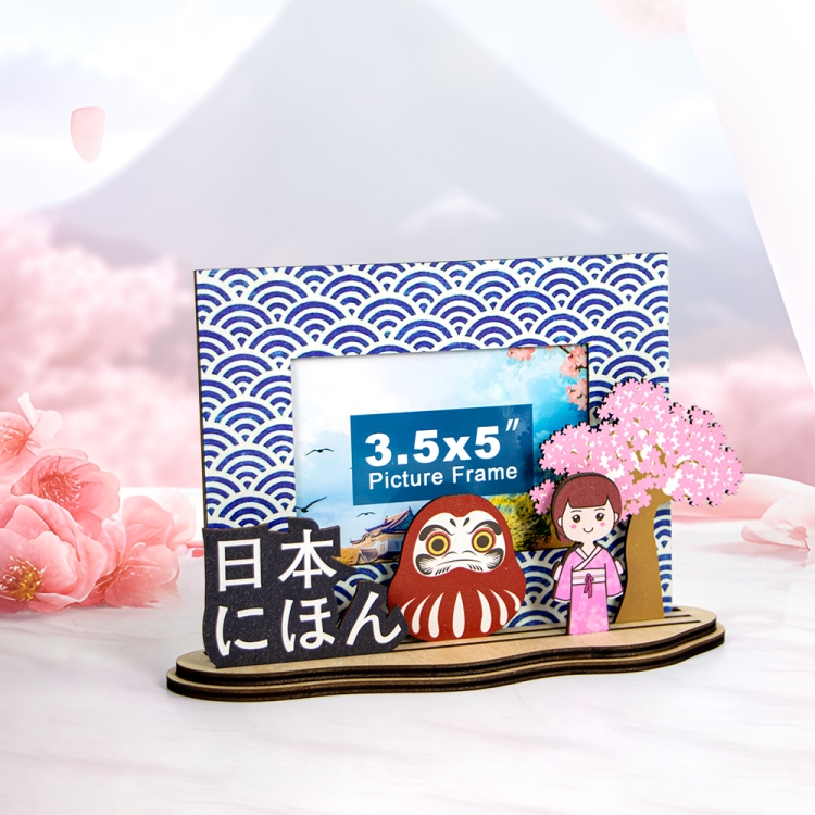 Japan souvenir, Daruma photo frame, Sakura gift, wooden travel frame, custom photo frame Japan, Cultural Souvenir Gift