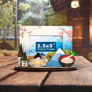 japan souvenir frame, fuji photo frame, onsen gift, hot spring decor, wooden photo frame, ramen frame, sake bottle gift, travel keepsake japan, japanese culture crafts, sakura memory frame