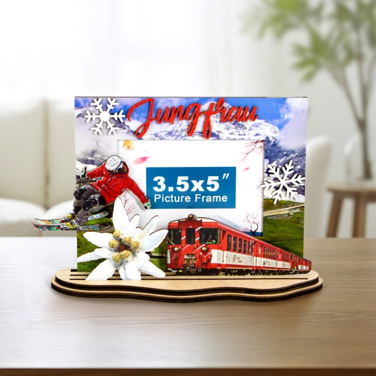 Jungfrau souvenir, Switzerland photo frame, wooden ski gift, Swiss train decor, travel keepsake