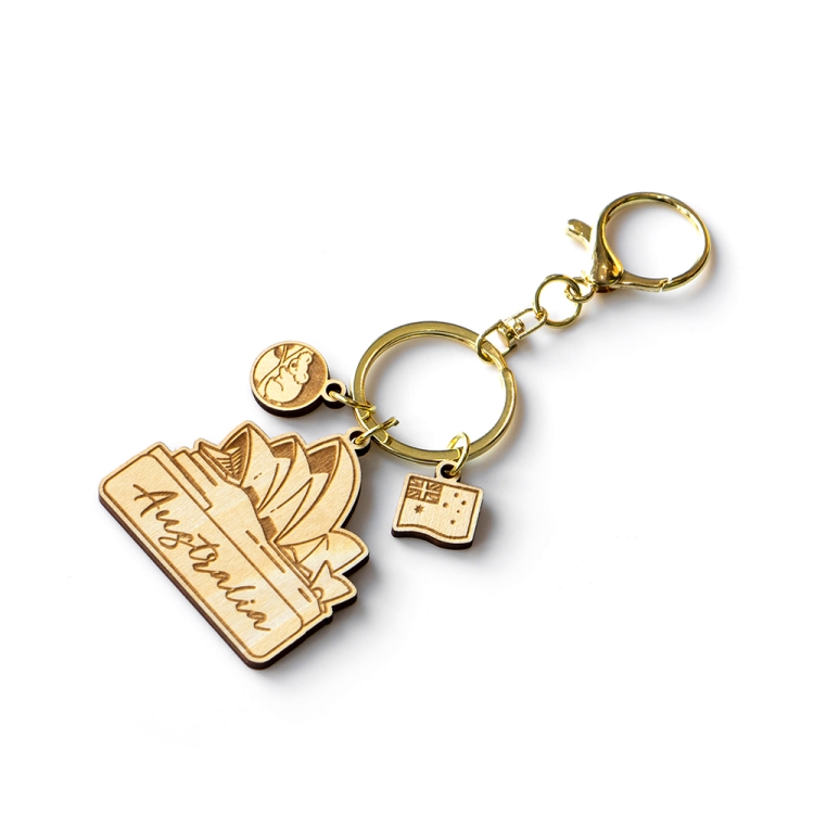 australia keychain, sydney souvenir, opera house gift, wooden travel gift, custom wooden keyring, australia gift supplier, souvenir keychain wholesale,australian tourism gift suppliers