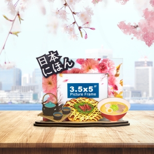 Japan souvenir photo frame, Japanese food picture frame, ramen wooden frame, takoyaki travel gift, Japan tea set frame, cherry blossom photo frame, laser cut Japan keepsake, custom Japanese travel souvenir