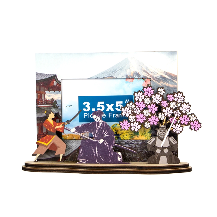 samurai souvenir, Japan travel gift, wooden photo frame, bushido gift, handcrafted frame, Japanese culture decor, tourist keepsake,Japanese Culture Gift